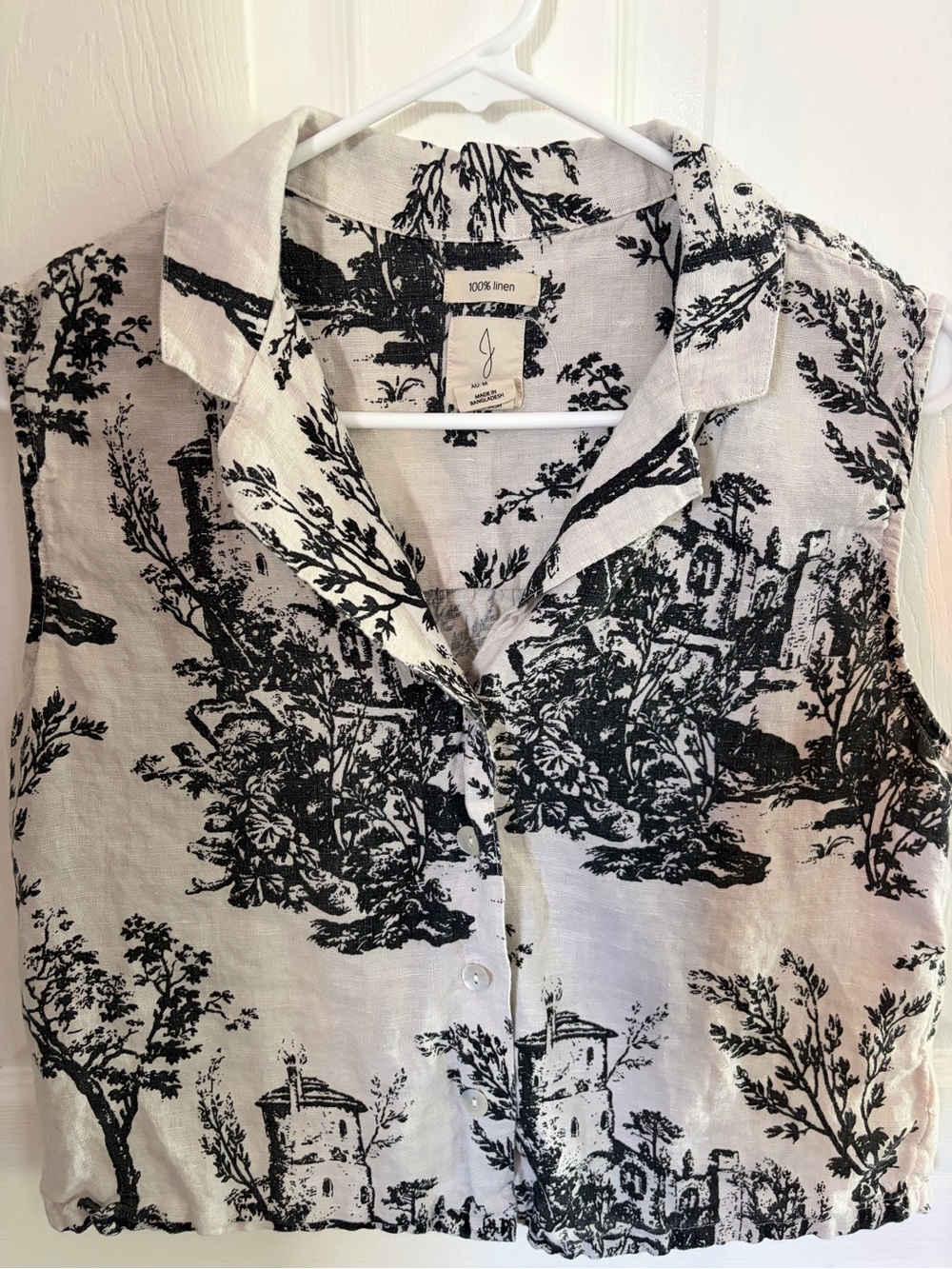 Joie Black & White Sleeveless Linen Button-Down Top